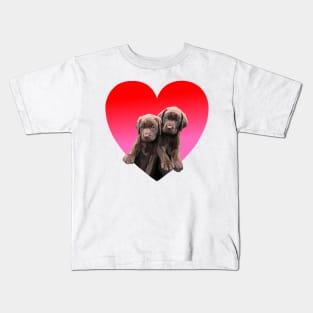 Chocolate Lab Pups Inside Heart Kids T-Shirt